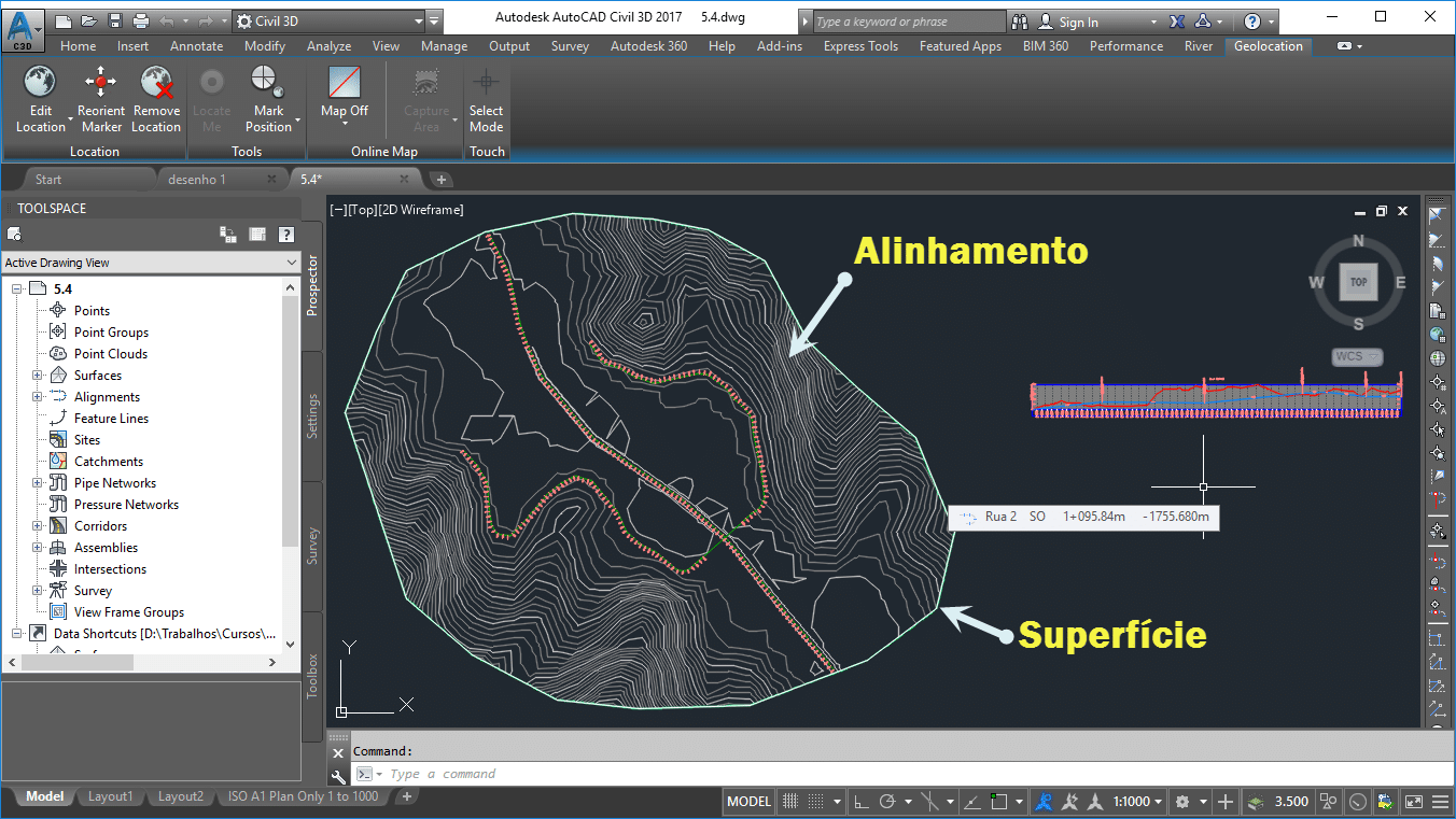 Objetos que serão transformados em Data Shortcuts no Civil 3D