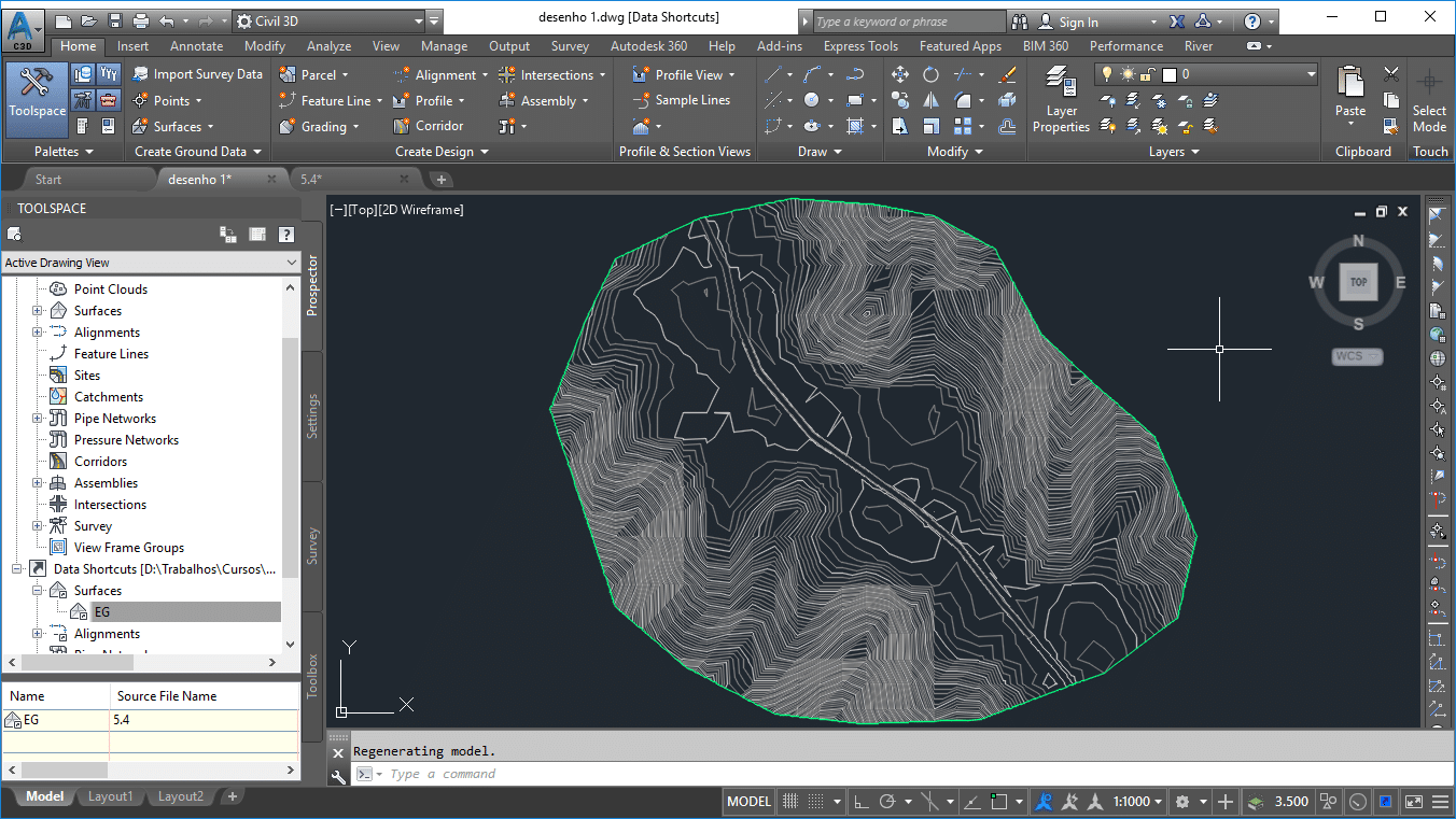 Objeto do Civil 3D inserido na forma de Data Shortcut.